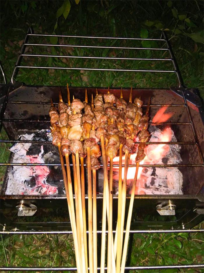 チタニアの上で焼肉と焼きとうもろこし